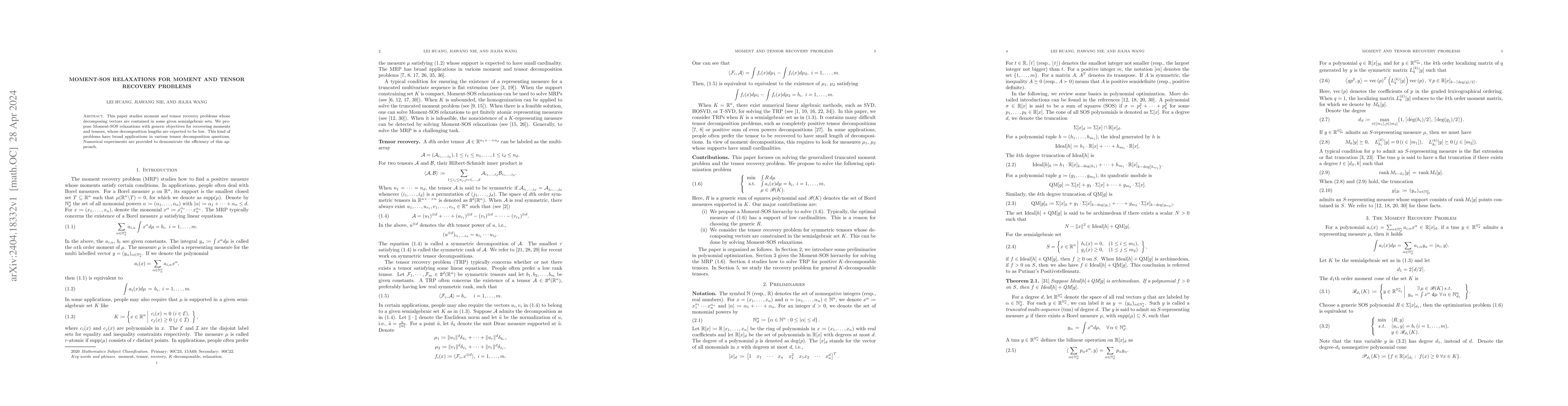 Thumbnail for Moment-SOS relaxations for moment and tensor recovery problems