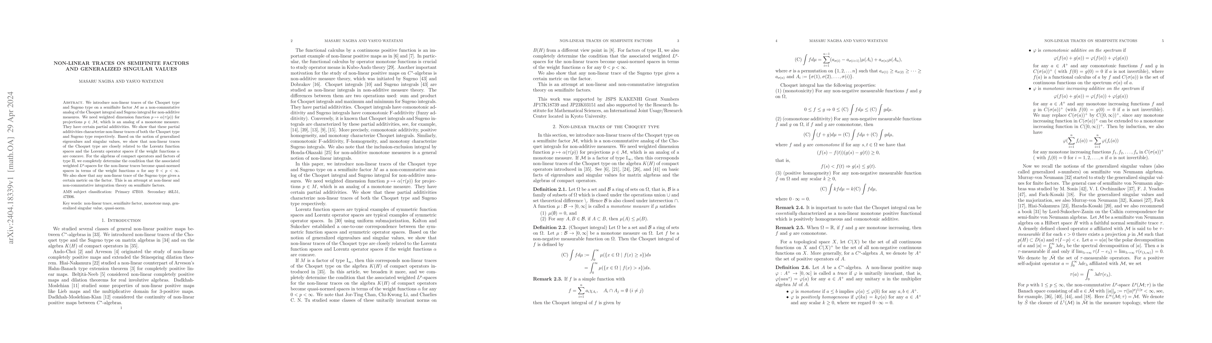 Thumbnail for Non-Linear Traces on Semifinite Factors and Generalized Singular Numbers