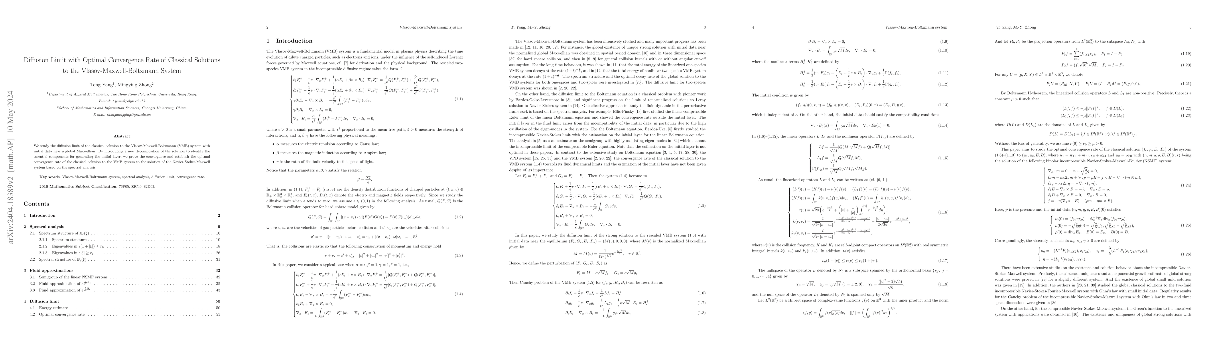Thumbnail for Diffusion Limit with Optimal Convergence Rate of Classical Solutions to
  the Vlasov-Maxwell-Boltzmann System