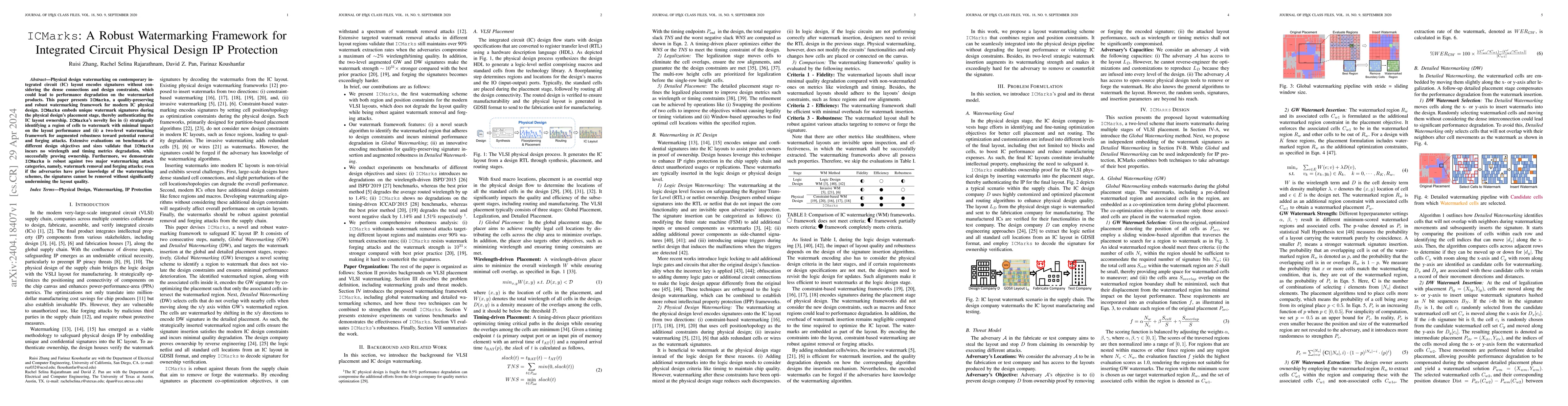 Thumbnail for ICMarks: A Robust Watermarking Framework for Integrated Circuit Physical
  Design IP Protection