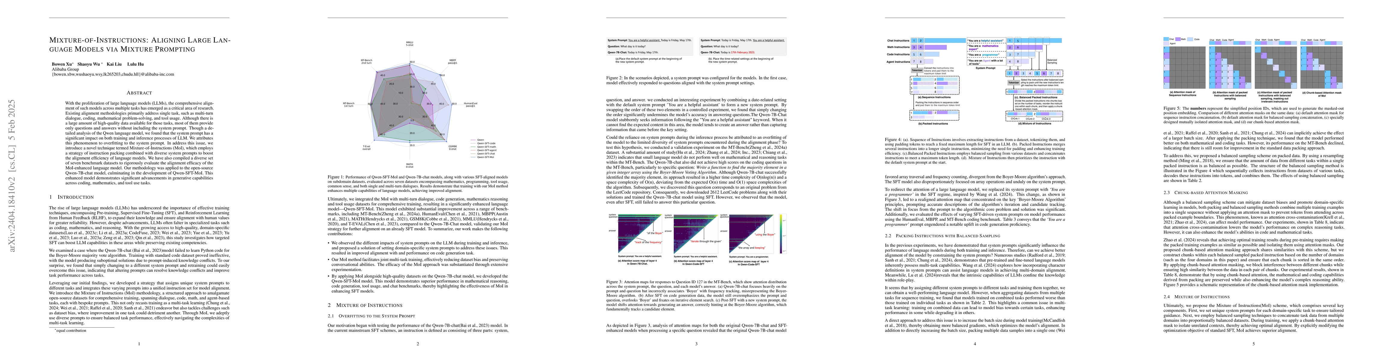 Thumbnail for Mixture-of-Instructions: Comprehensive Alignment of a Large Language
  Model through the Mixture of Diverse System Prompting Instructions