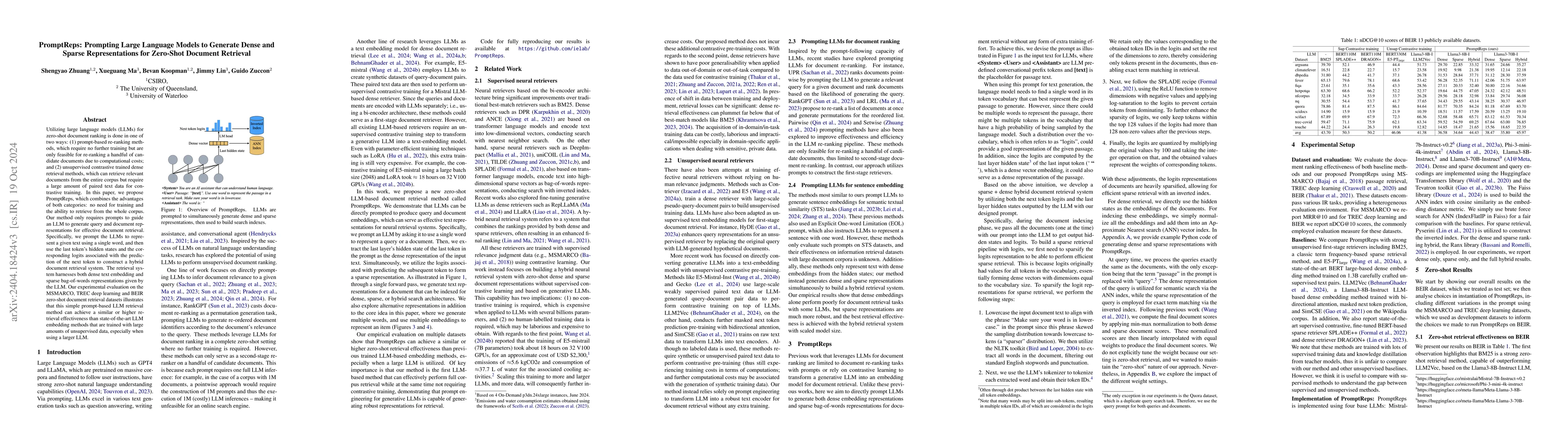 Thumbnail for PromptReps: Prompting Large Language Models to Generate Dense and Sparse
  Representations for Zero-Shot Document Retrieval