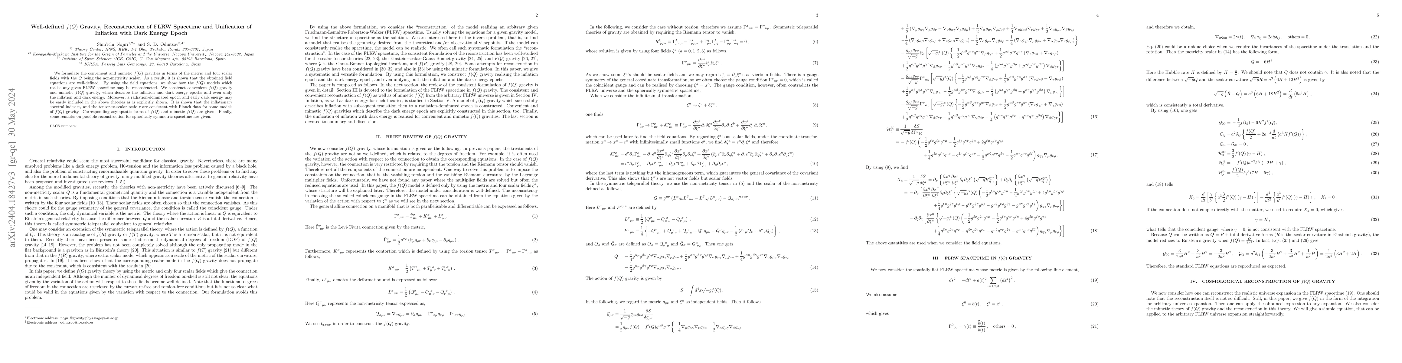 Thumbnail for Well-defined $f(Q)$ Gravity, Reconstruction of FLRW Spacetime and
  Unification of Inflation with Dark Energy Epoch