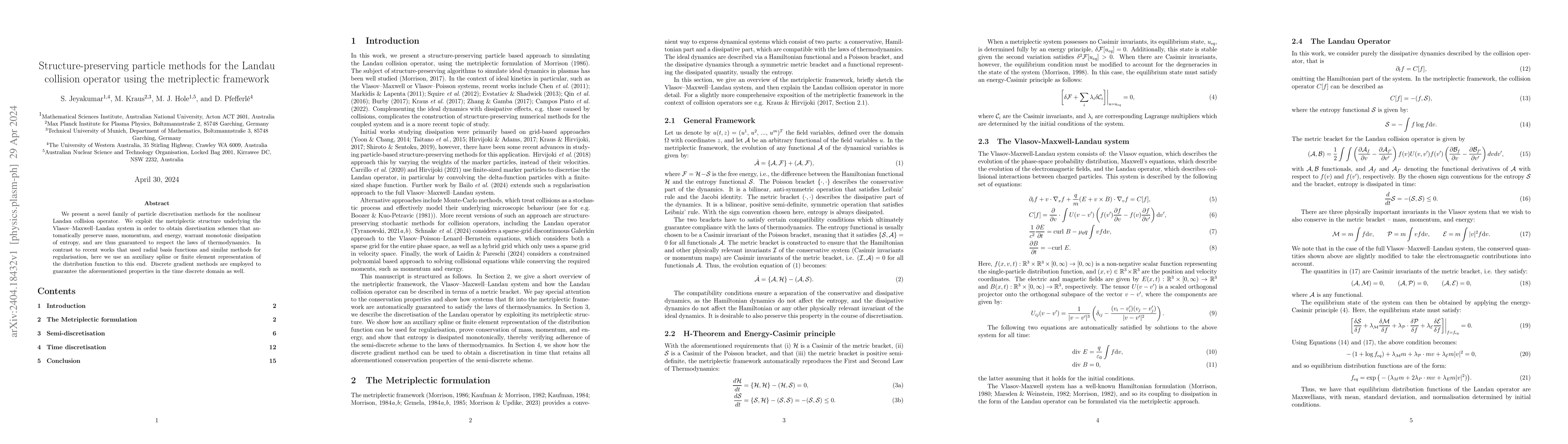 Thumbnail for Structure-preserving particle methods for the Landau collision operator
  using the metriplectic framework