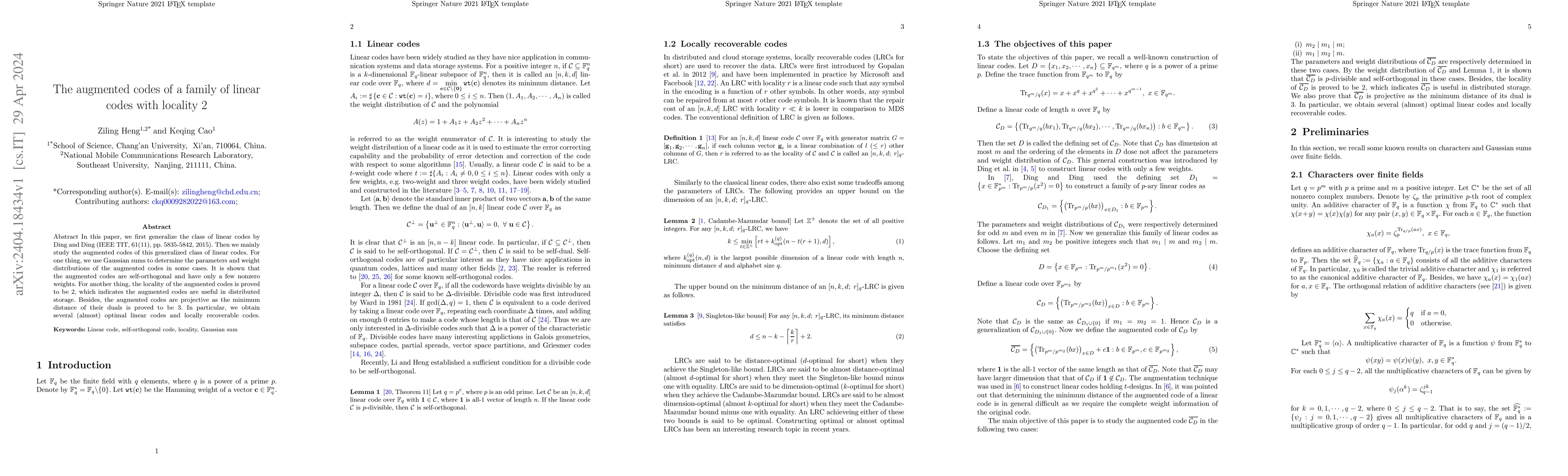 Thumbnail for The augmented codes of a family of linear codes with locality 2