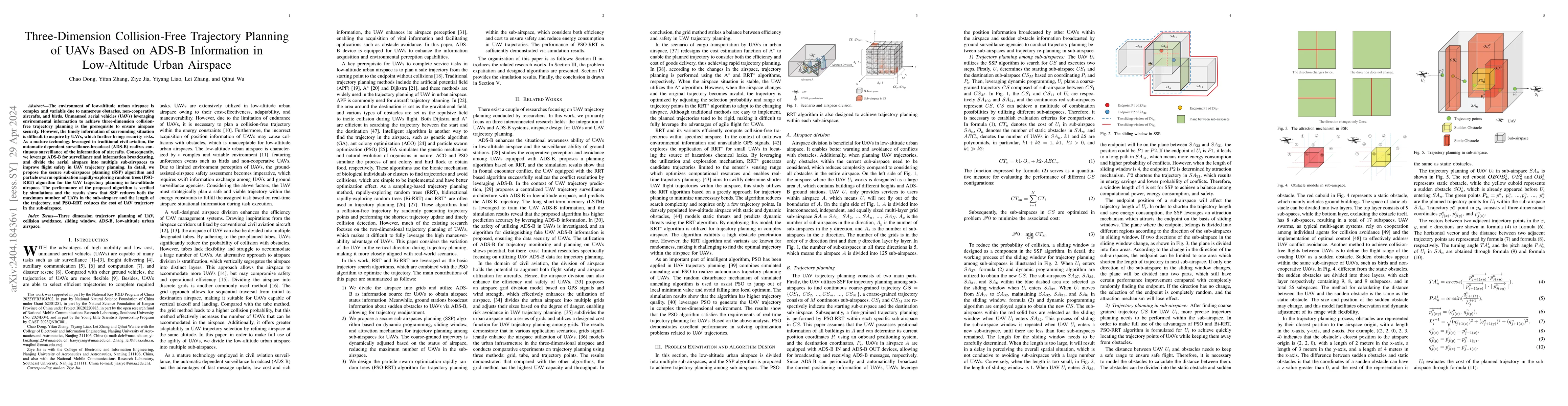 Thumbnail for Three-Dimension Collision-Free Trajectory Planning of UAVs Based on
  ADS-B Information in Low-Altitude Urban Airspace
