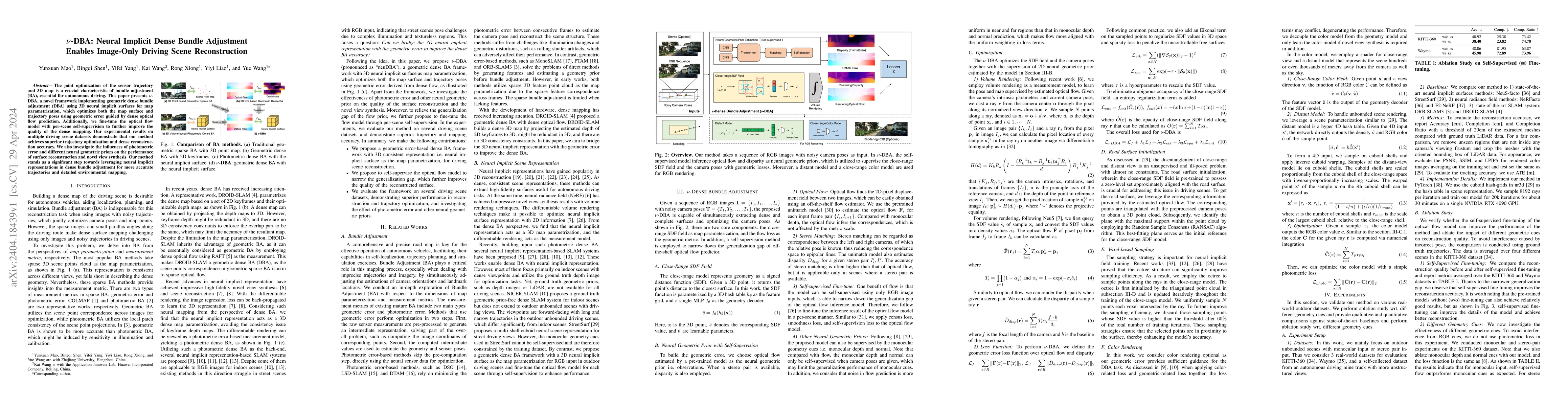 Thumbnail for $\nu$-DBA: Neural Implicit Dense Bundle Adjustment Enables Image-Only
  Driving Scene Reconstruction
