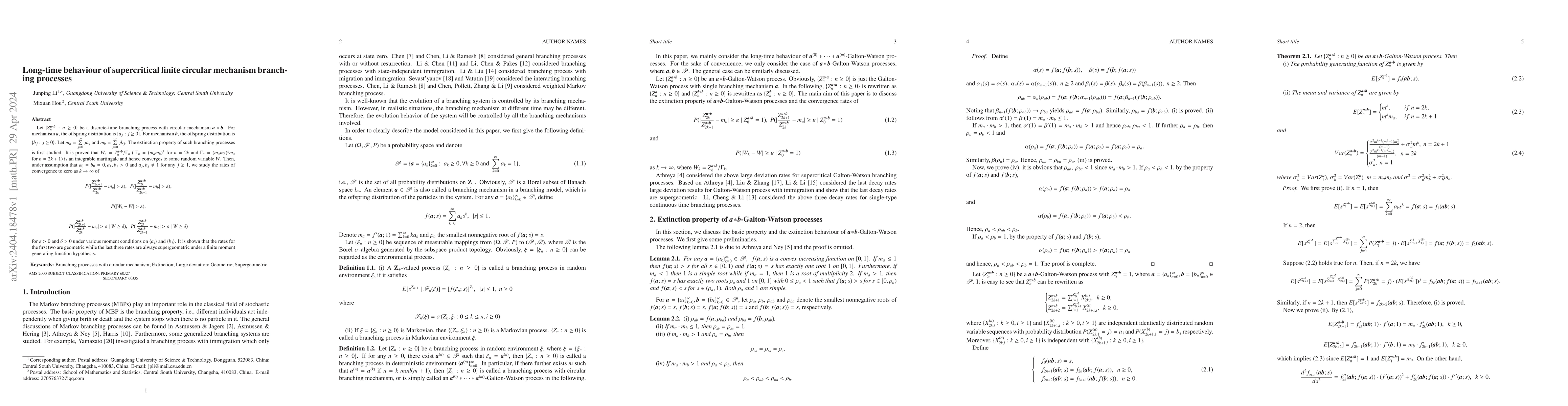 Thumbnail for Long-time behaviour of supercritical finite circular mechanism branching
  processes