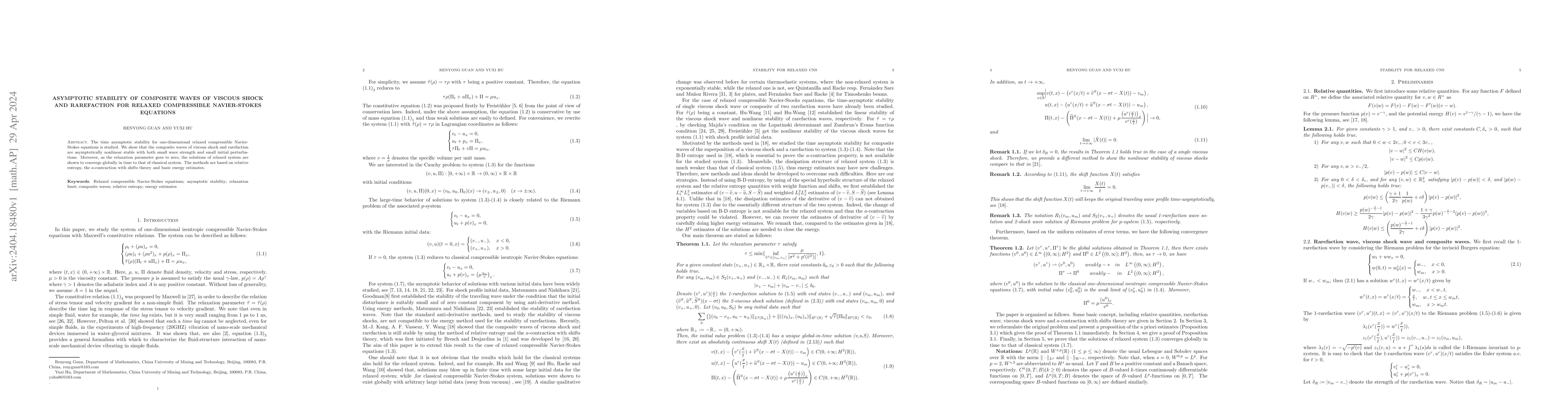 Thumbnail for Asymptotic stability of composite waves of viscous shock and rarefaction
  for relaxed compressible Navier-Stokes equations