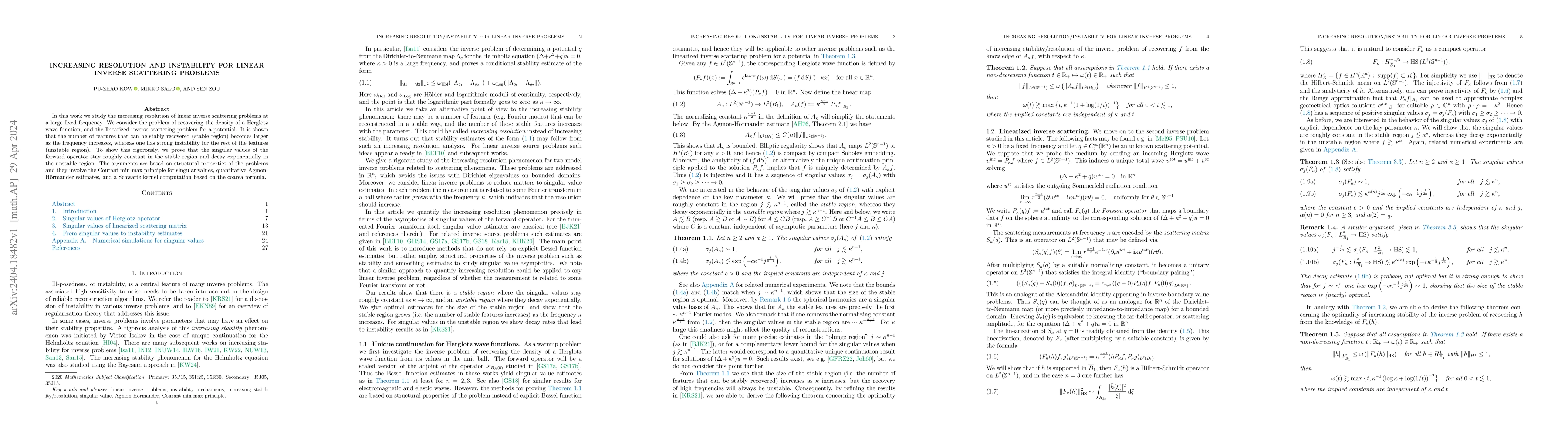 Thumbnail for Increasing resolution and instability for linear inverse scattering
  problems