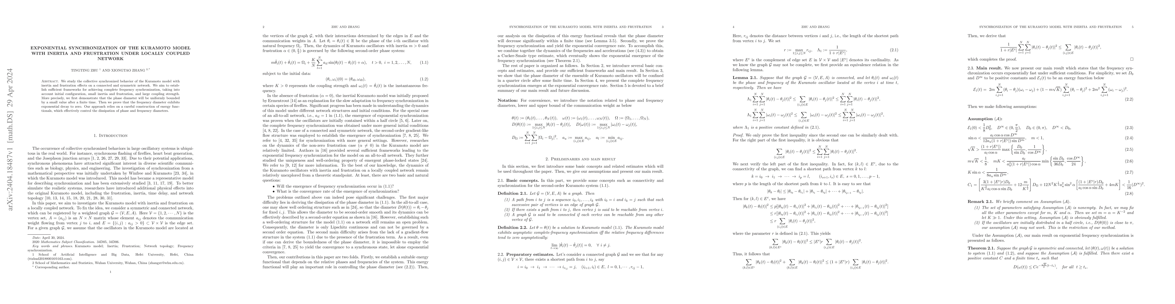 Thumbnail for Exponential synchronization of the Kuramoto model with inertia and
  frustration under locally coupled network