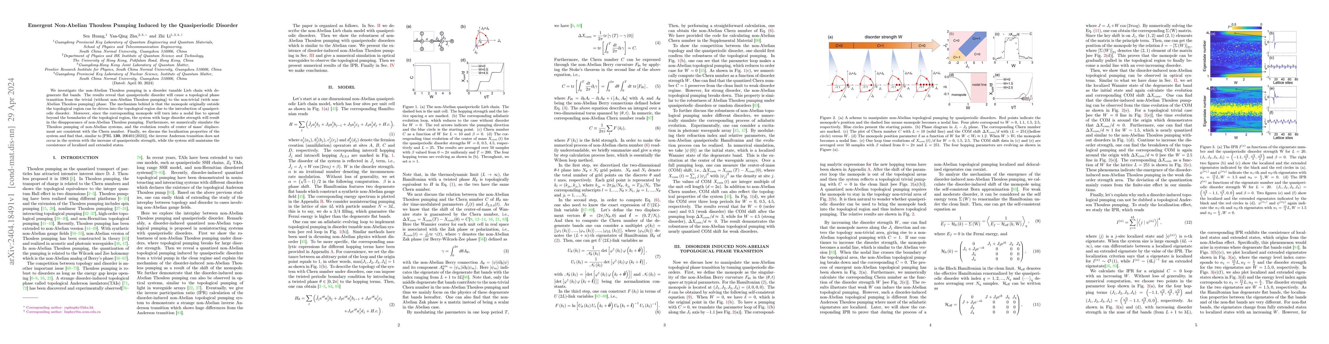 Thumbnail for Emergent Non-Abelian Thouless Pumping Induced by the Quasiperiodic
  Disorder