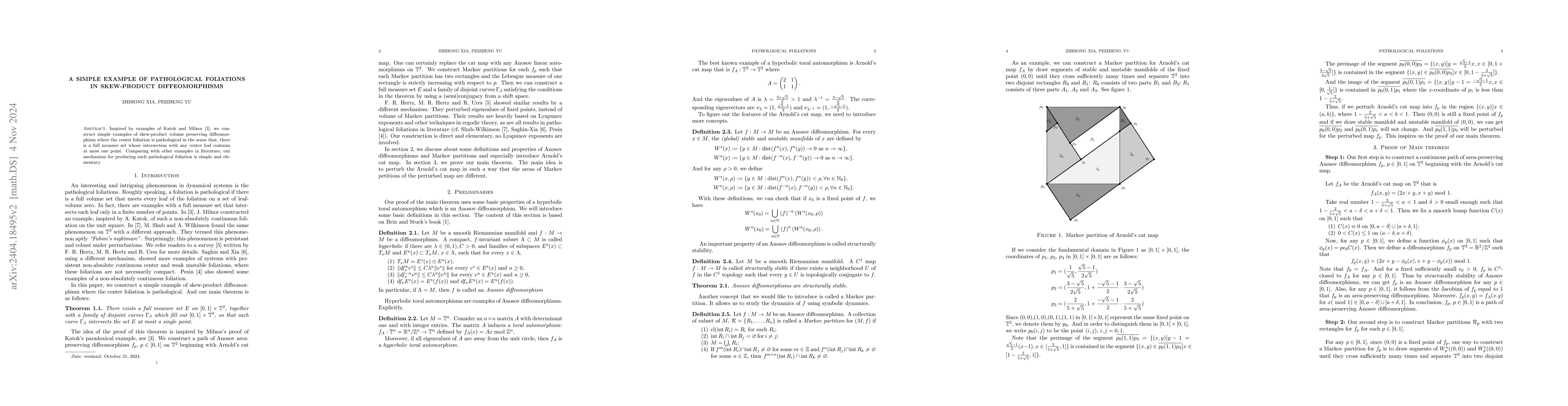 Thumbnail for A Simple Example of Pathological Foliations in Skew-Product
  Diffeomorphisms