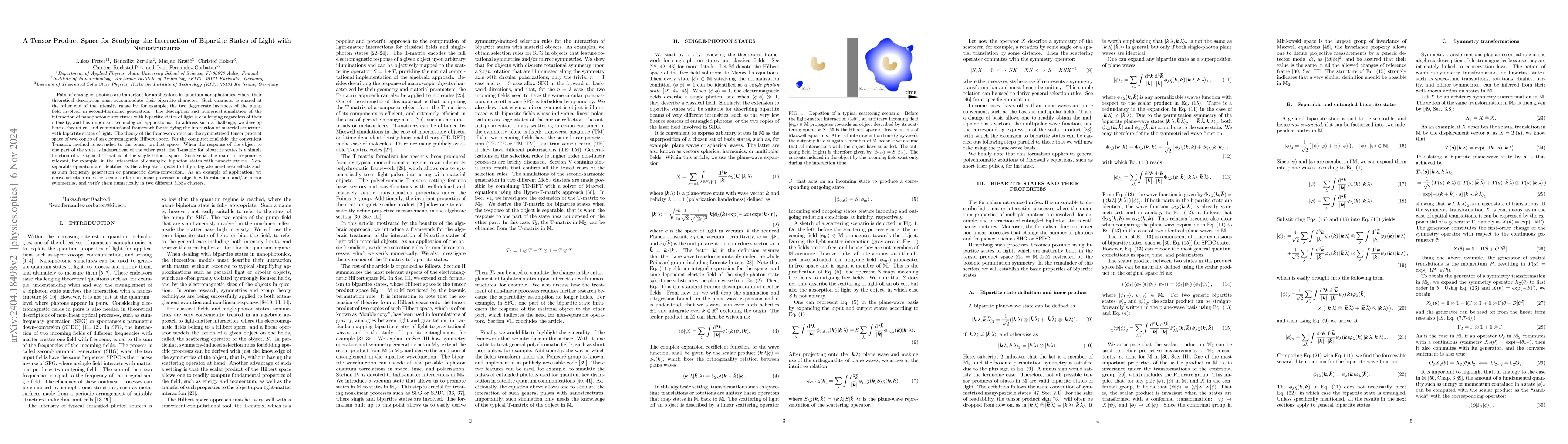 Thumbnail for A Tensor Product Space for Studying the Interaction of Bipartite States
  of Light with Nanostructures