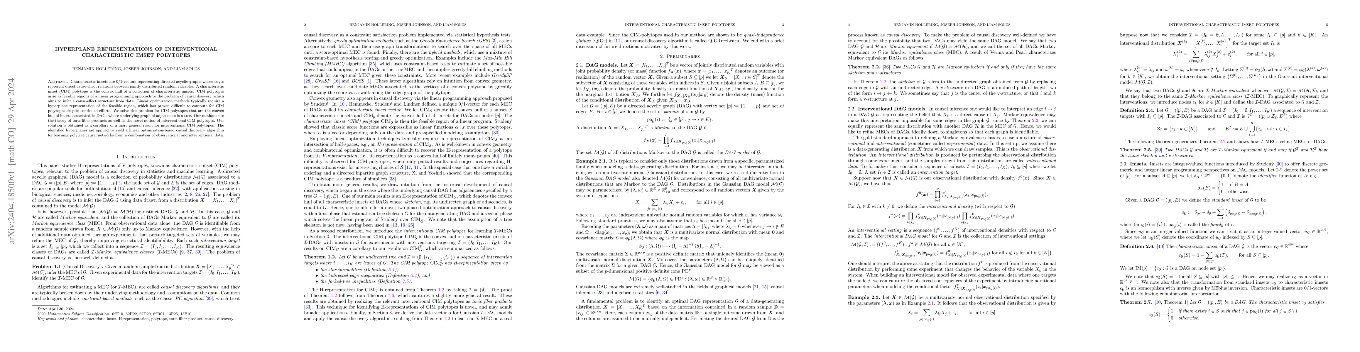 Thumbnail for Hyperplane Representations of Interventional Characteristic Imset
  Polytopes