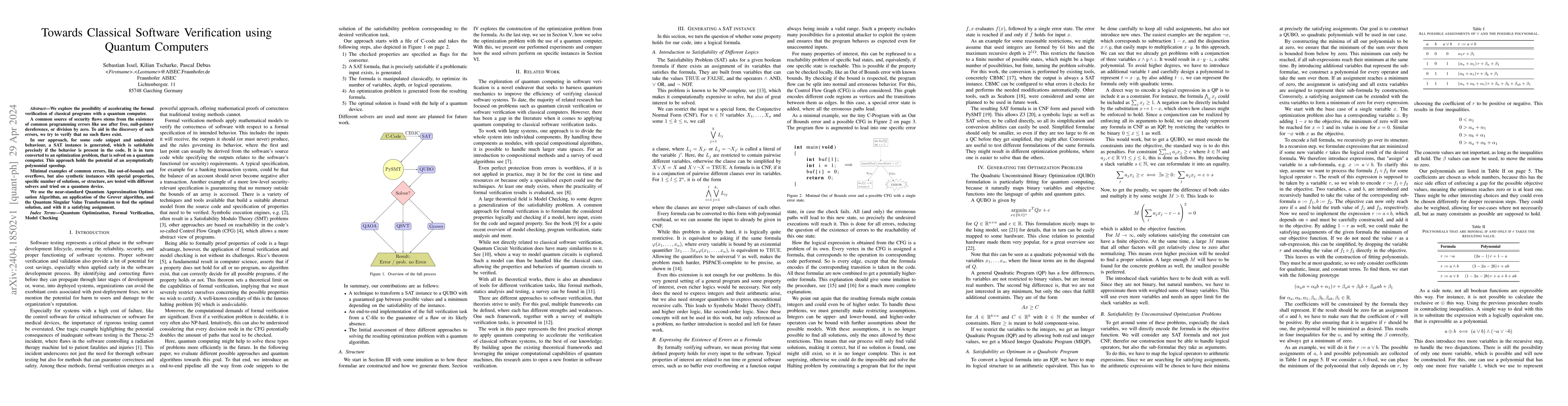 Thumbnail for Towards Classical Software Verification using Quantum Computers