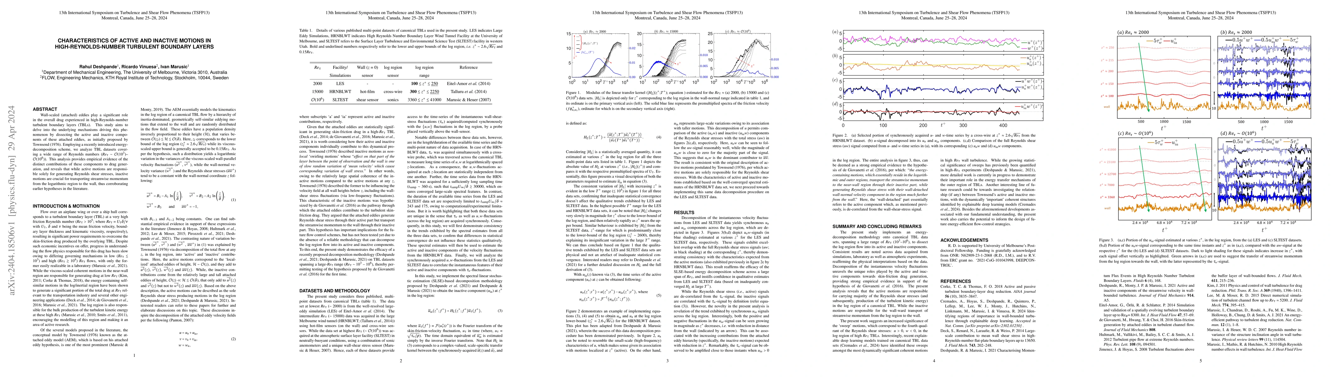 Thumbnail for Characteristics of active and inactive motions in high-Reynolds-number
  turbulent boundary layers