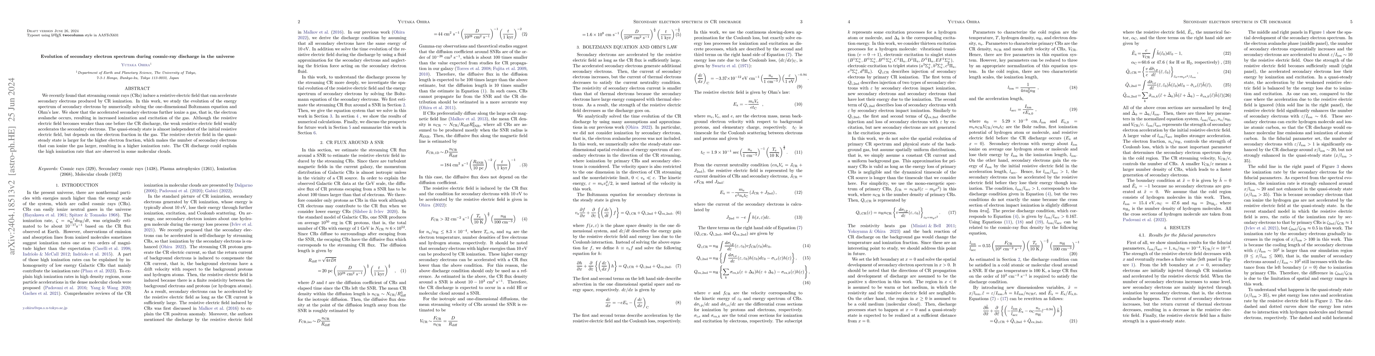 Thumbnail for Evolution of secondary electron spectrum during cosmic-ray discharge in
  the universe
