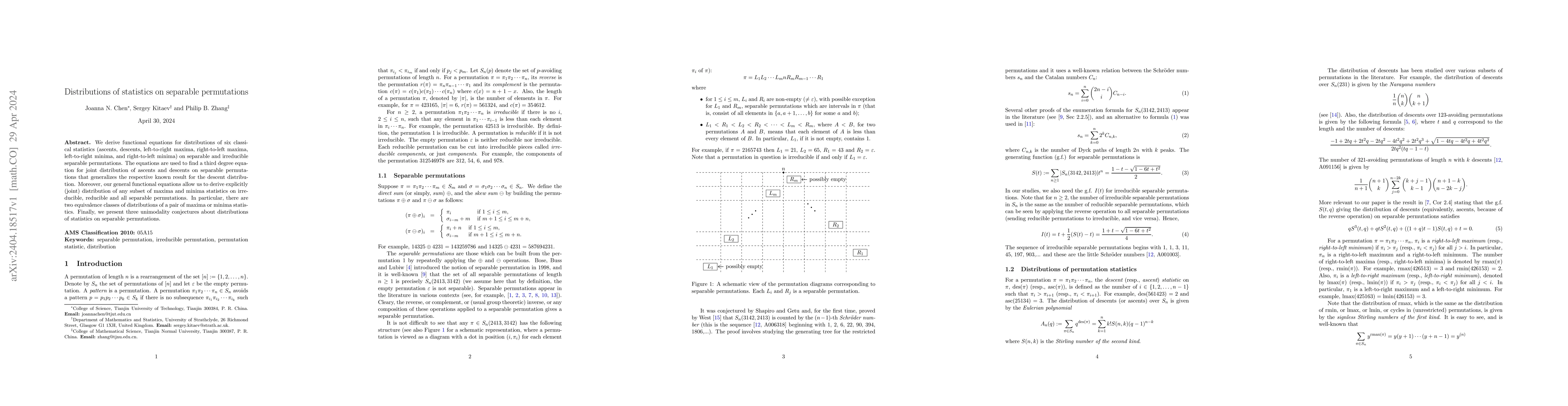 Thumbnail for Distributions of statistics on separable permutations