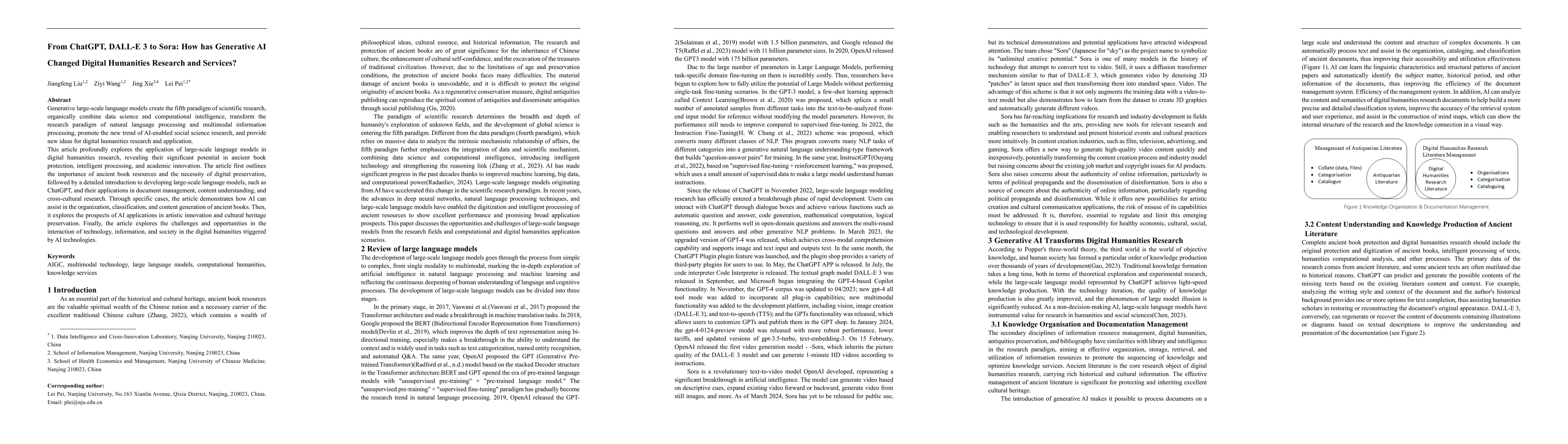 Thumbnail for From ChatGPT, DALL-E 3 to Sora: How has Generative AI Changed Digital
  Humanities Research and Services?
