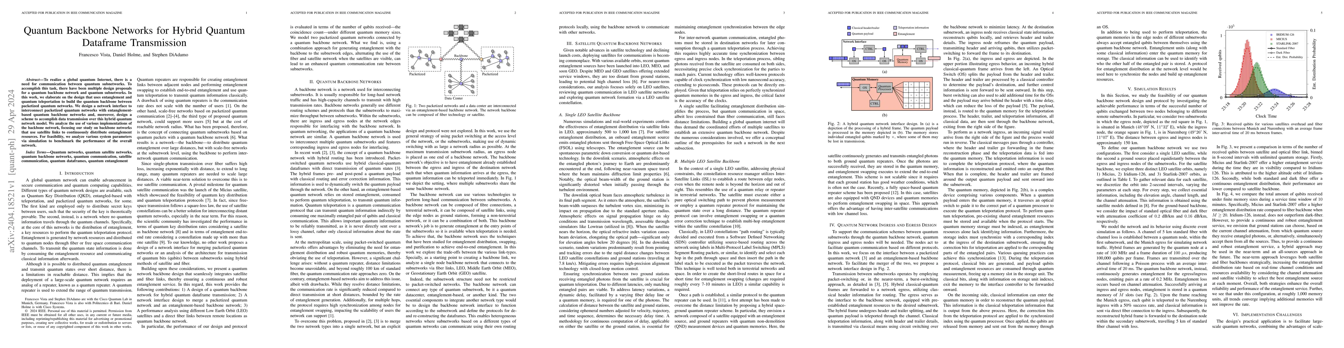 Thumbnail for Quantum Backbone Networks for Hybrid Quantum Dataframe Transmission