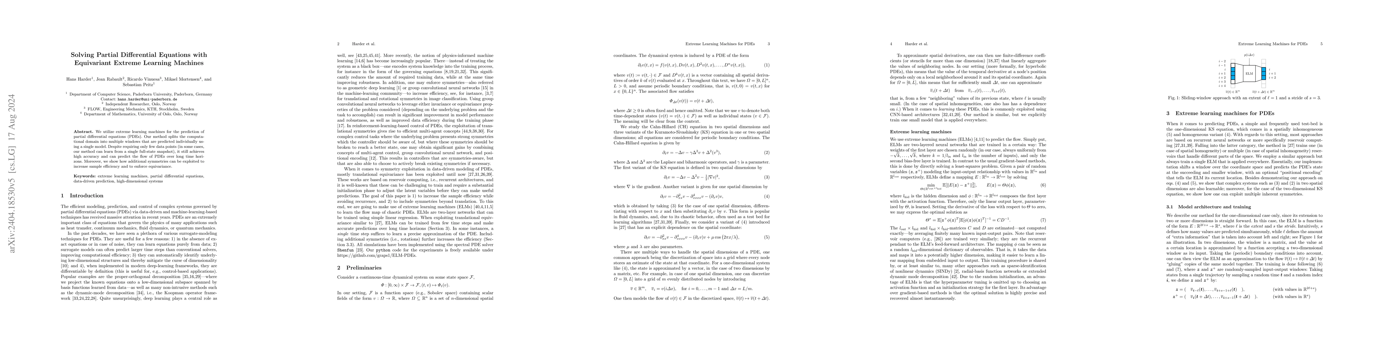 Thumbnail for Solving Partial Differential Equations with Equivariant Extreme Learning
  Machines