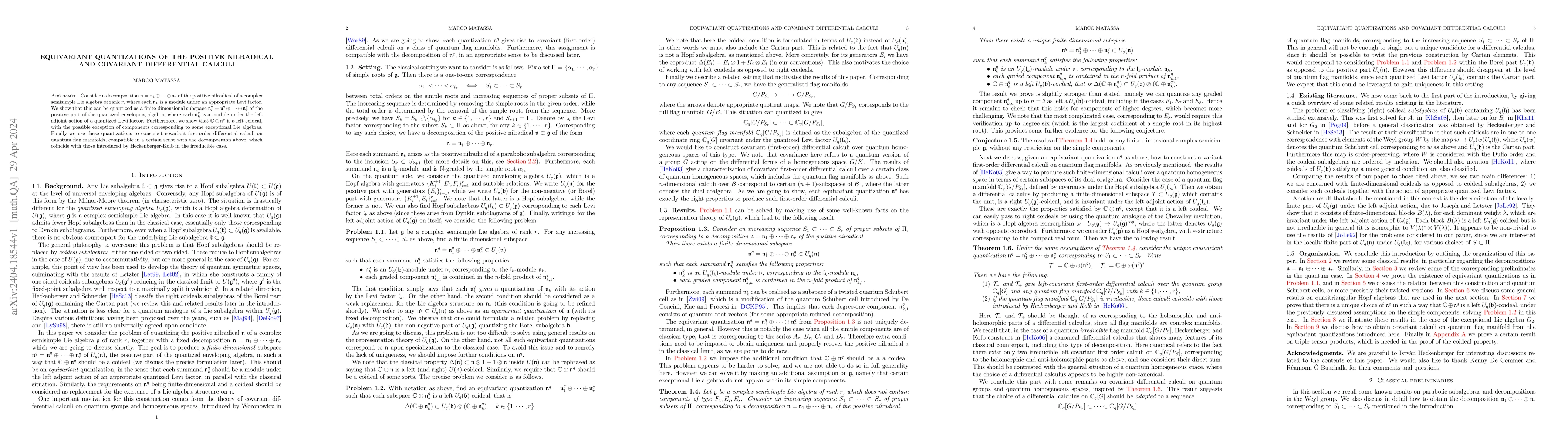 Thumbnail for Equivariant quantizations of the positive nilradical and covariant
  differential calculi