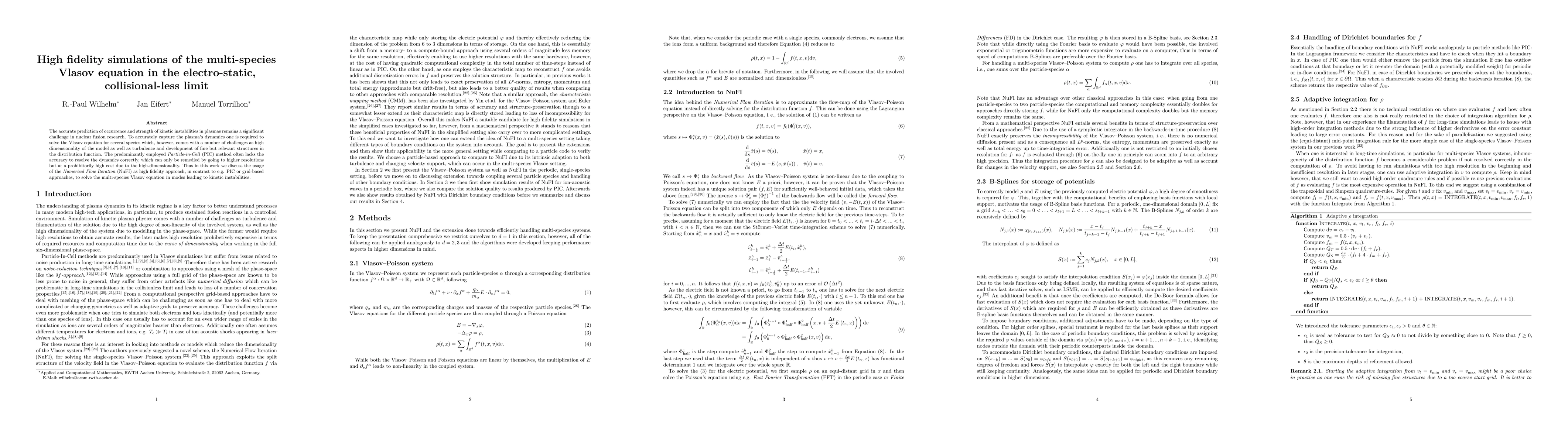 Thumbnail for High Fidelity simulations of the multi-species Vlasov equation in the
  electro-static, collisional-less limit