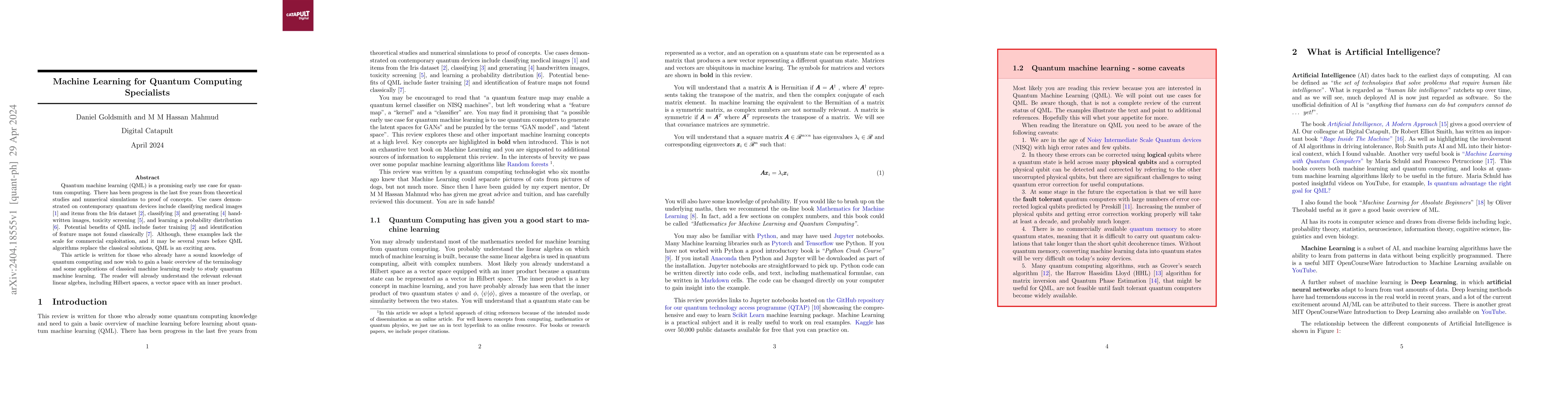 Thumbnail for Machine Learning for Quantum Computing Specialists