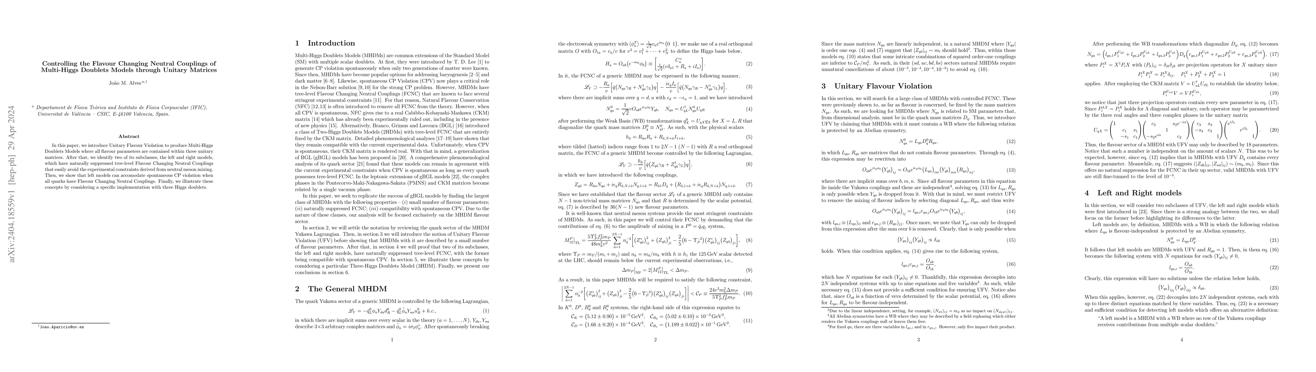 Thumbnail for Controlling the Flavour Changing Neutral Couplings of Multi-Higgs
  Doublets Models through Unitary Matrices
