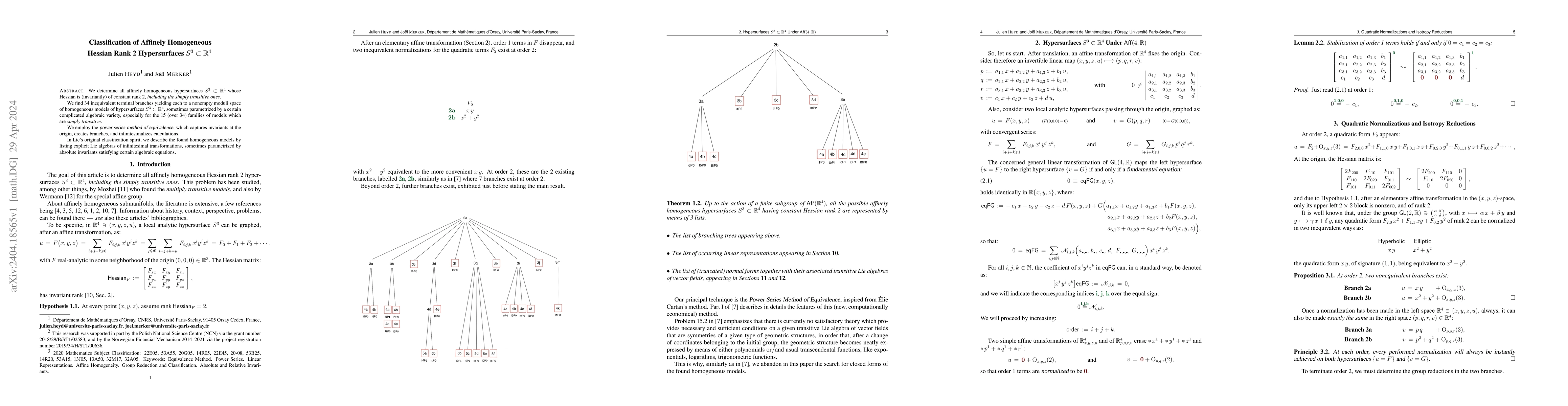 Thumbnail for Classification of Affinely Homogeneous Hessian Rank 2 Hypersurfaces S^3
  in R^4