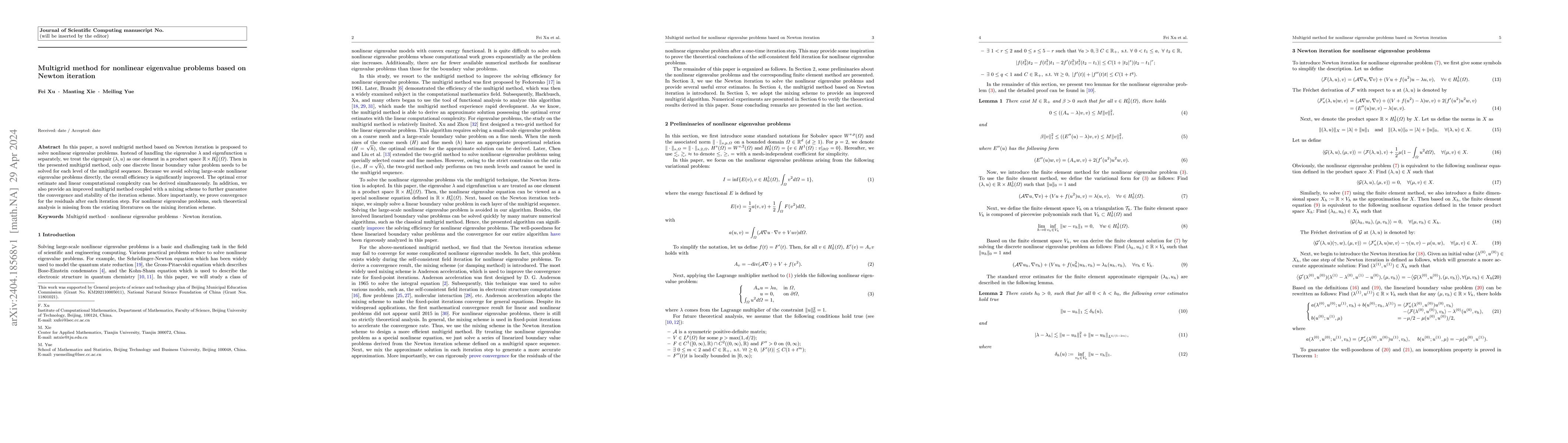Thumbnail for Multigrid method for nonlinear eigenvalue problems based on Newton
  iteration