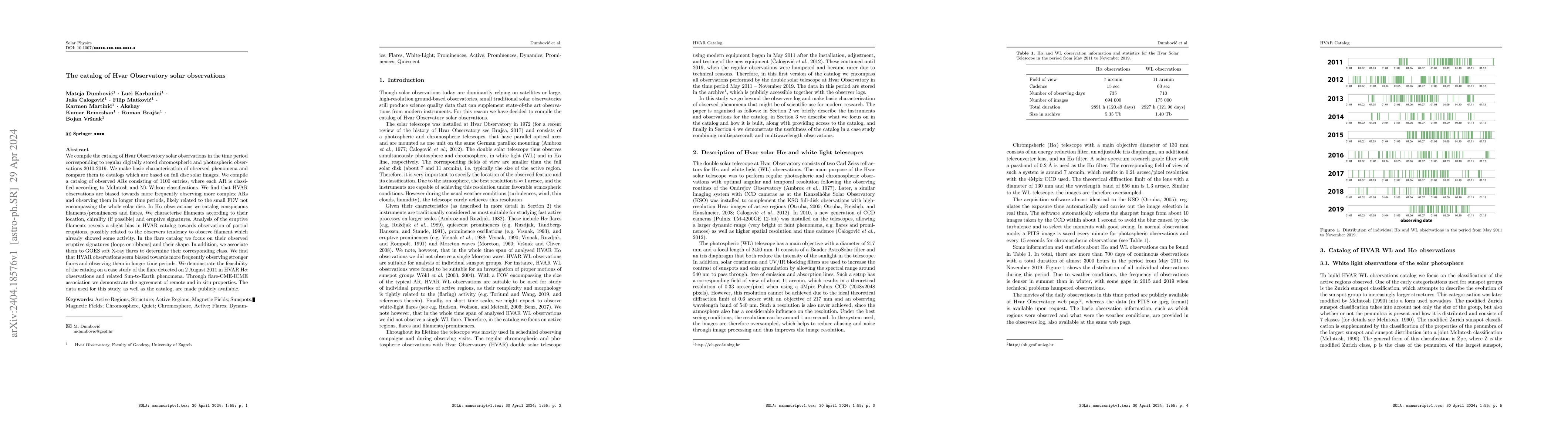 Thumbnail for The catalog of Hvar Observatory solar observations