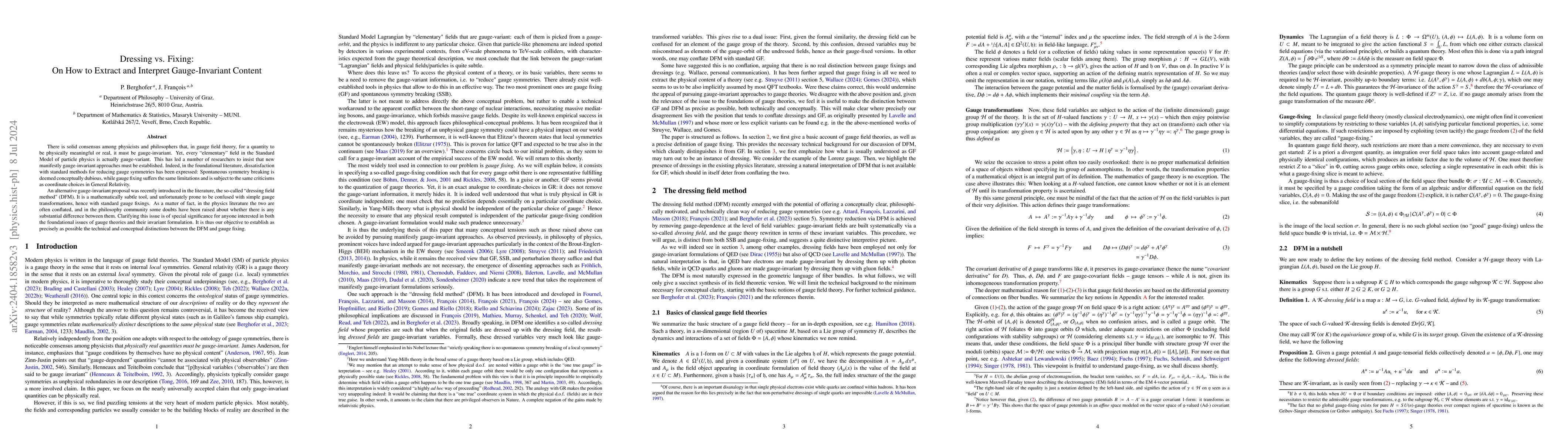 Thumbnail for Dressing vs. Fixing: On How to Extract and Interpret Gauge-Invariant
  Content