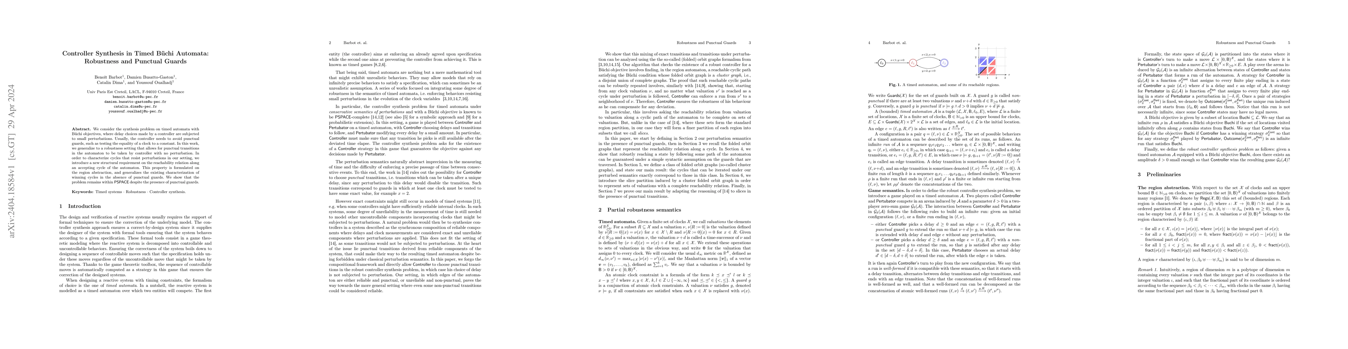 Thumbnail for Controller Synthesis in Timed B\"uchi Automata: Robustness and Punctual
  Guards