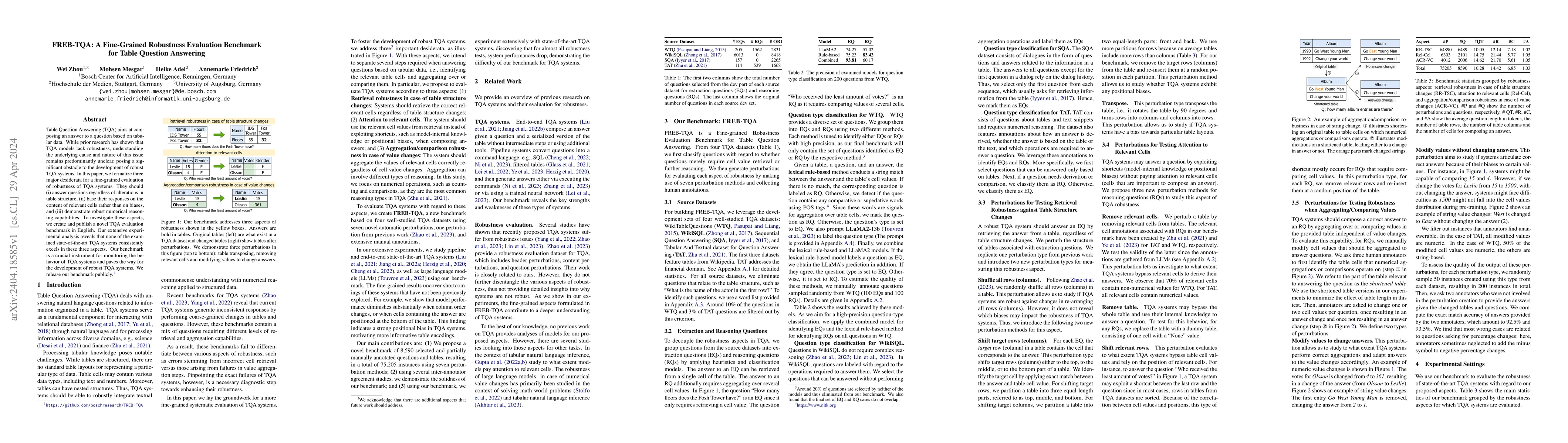 Thumbnail for FREB-TQA: A Fine-Grained Robustness Evaluation Benchmark for Table
  Question Answering