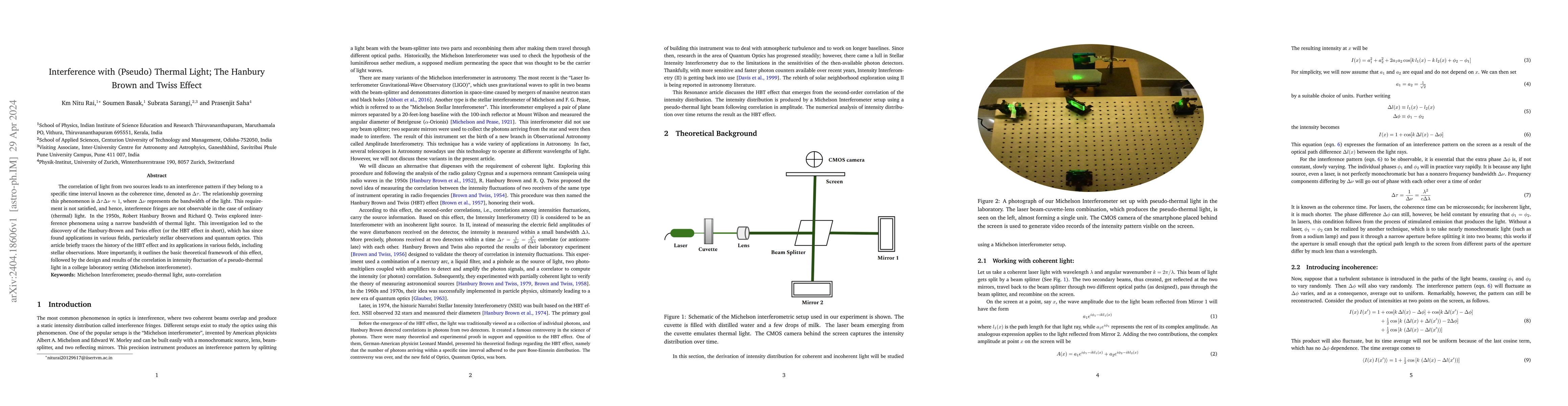 Thumbnail for Interference with (Pseudo) Thermal Light; The Hanbury Brown and Twiss
  Effect