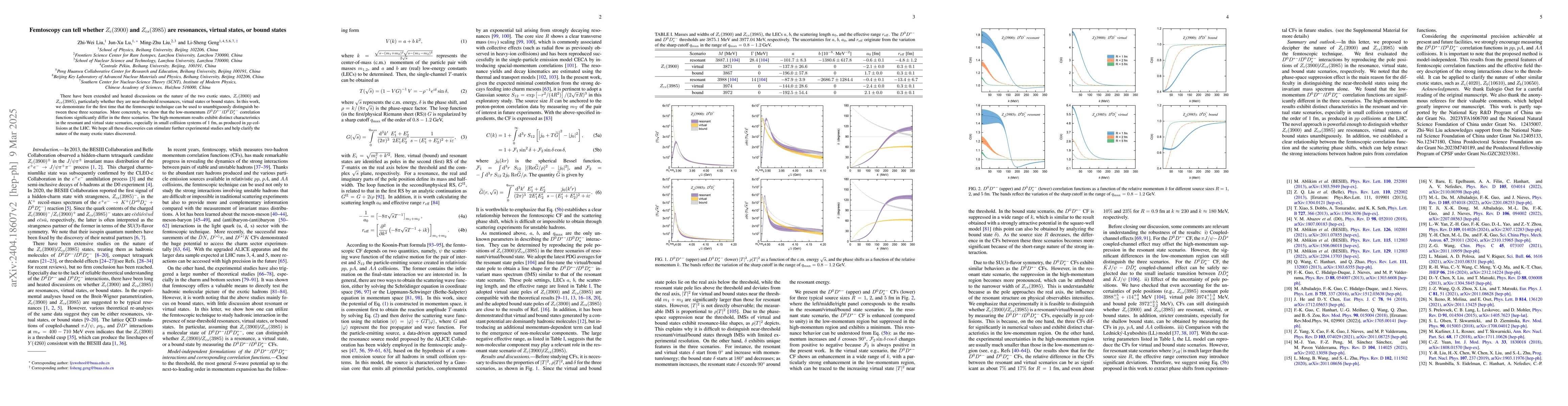 Thumbnail for Femtoscopy can tell whether $Z_c(3900)$ and $Z_{cs}(3985)$ are
  resonances or virtual states