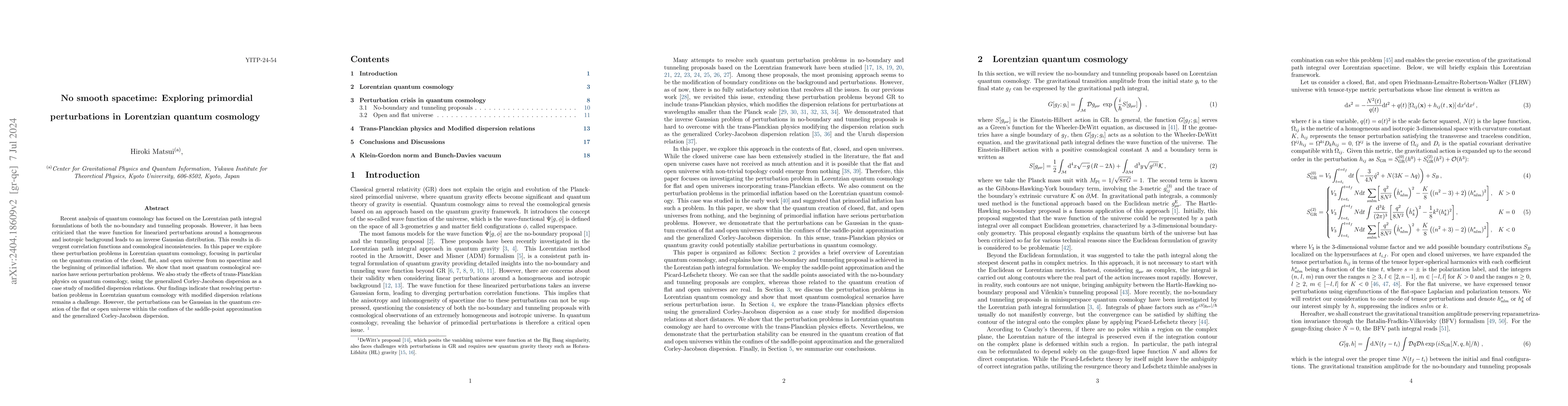 Thumbnail for No smooth spacetime: Exploring primordial perturbations in Lorentzian
  quantum cosmology