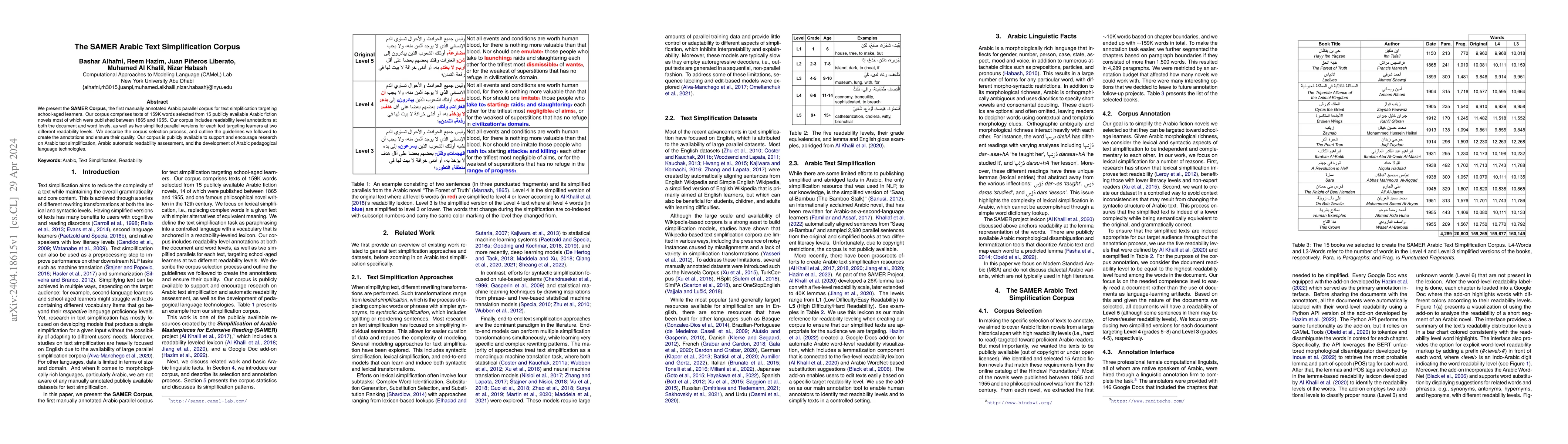 Thumbnail for The SAMER Arabic Text Simplification Corpus