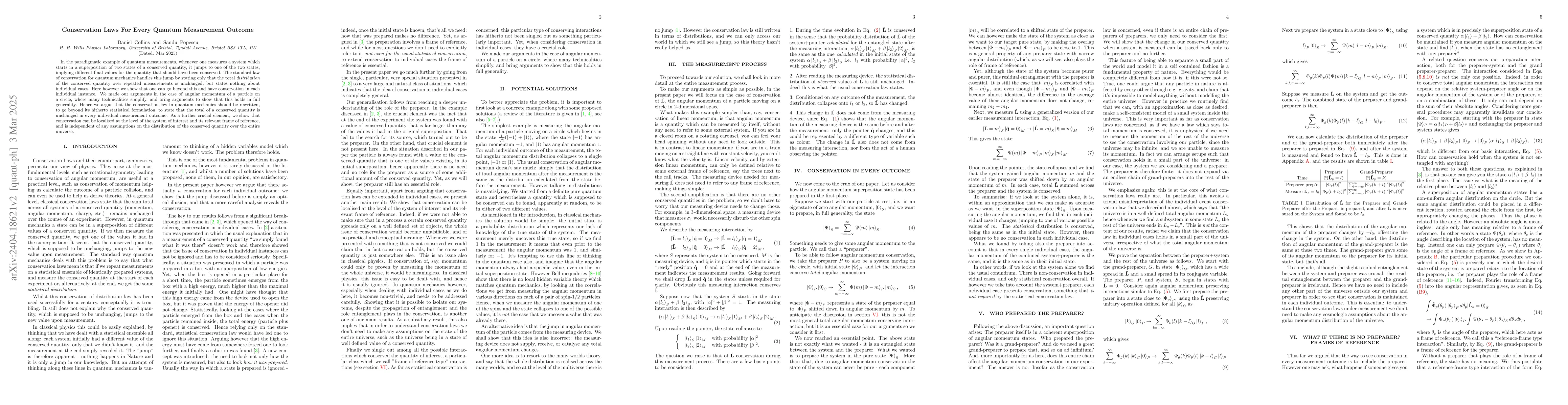 Thumbnail for Conservation Laws For Every Quantum Measurement Outcome