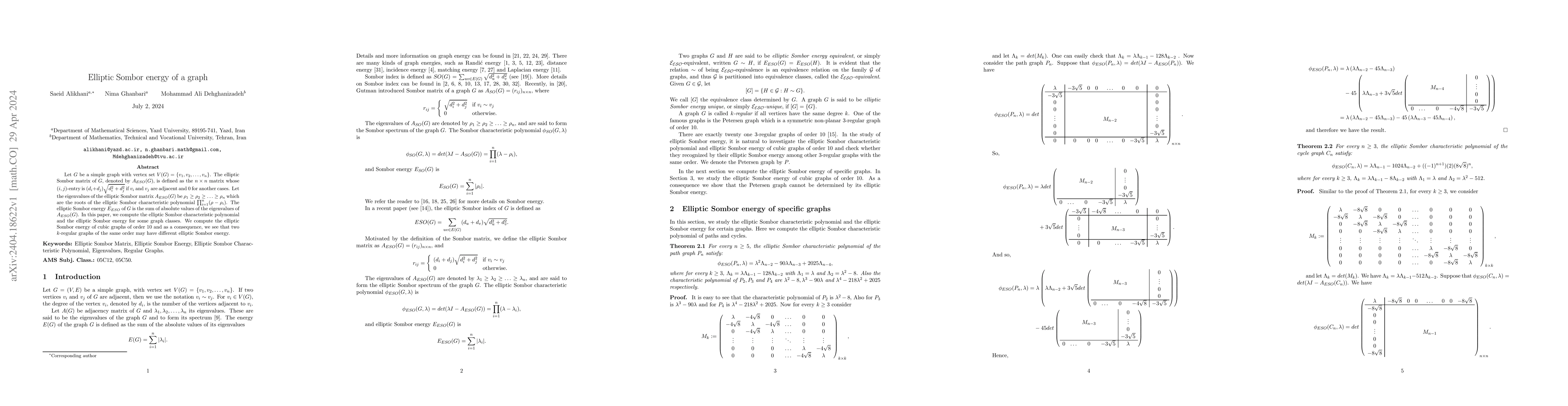 Thumbnail for Elliptic Sombor energy of a graph