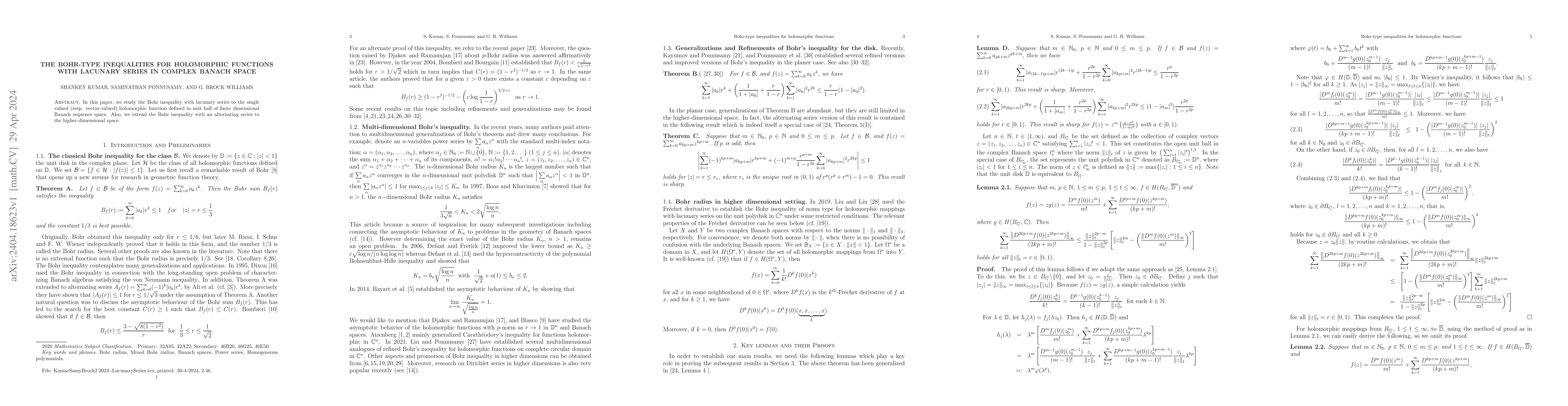 Thumbnail for The Bohr-type inequalities for holomorphic functions with lacunary
  series in complex Banach space