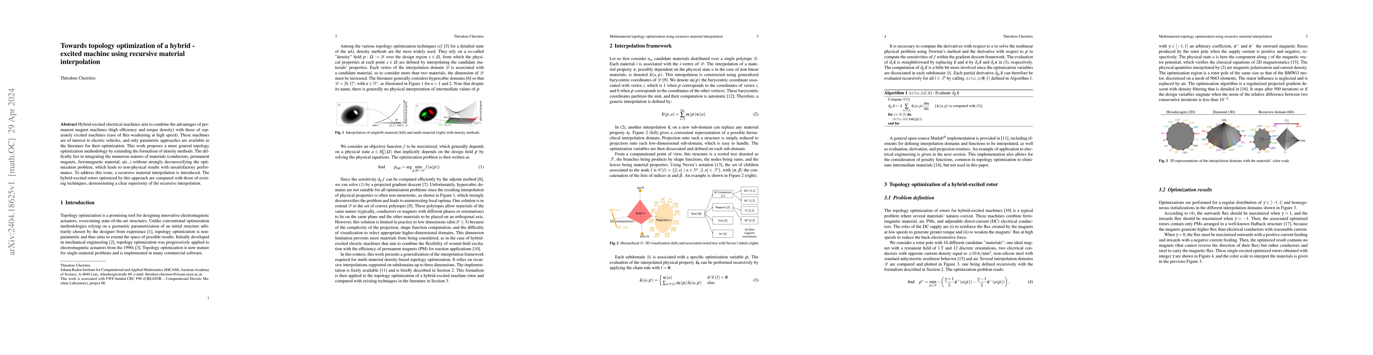 Thumbnail for Towards topology optimization of a hybrid-excited machine using
  recursive material interpolation