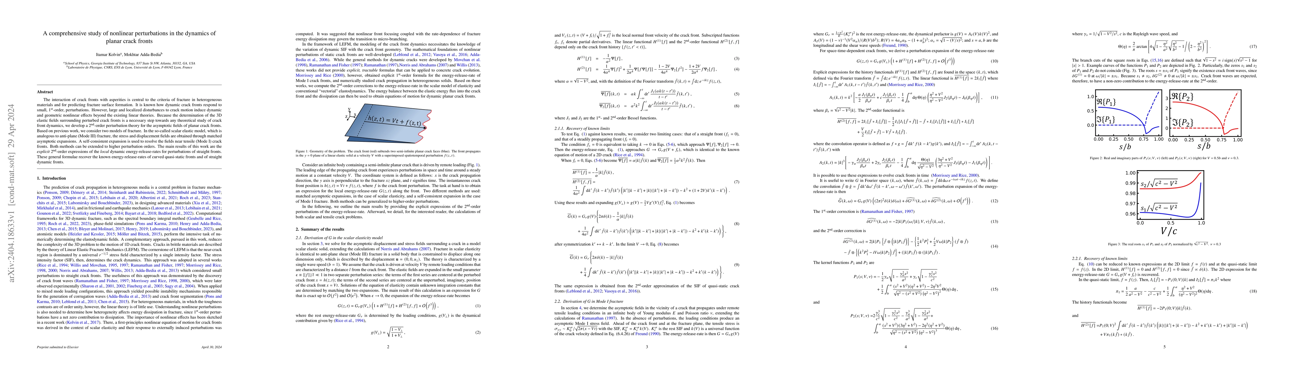 Thumbnail for A comprehensive study of nonlinear perturbations in the dynamics of
  planar crack fronts