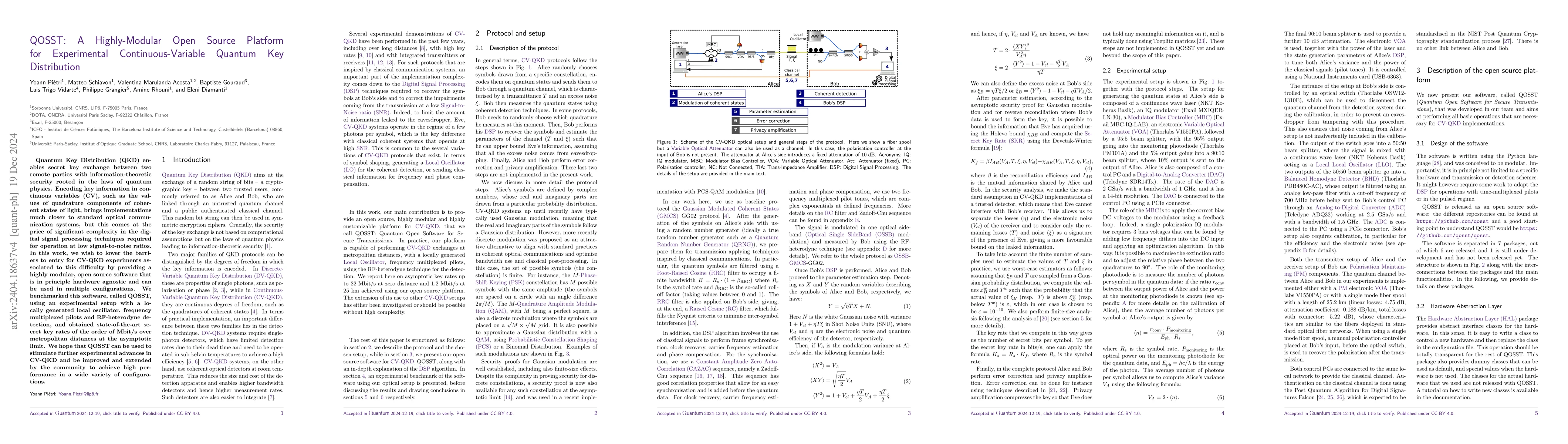 Thumbnail for QOSST: A Highly-Modular Open Source Platform for Experimental
  Continuous-Variable Quantum Key Distribution