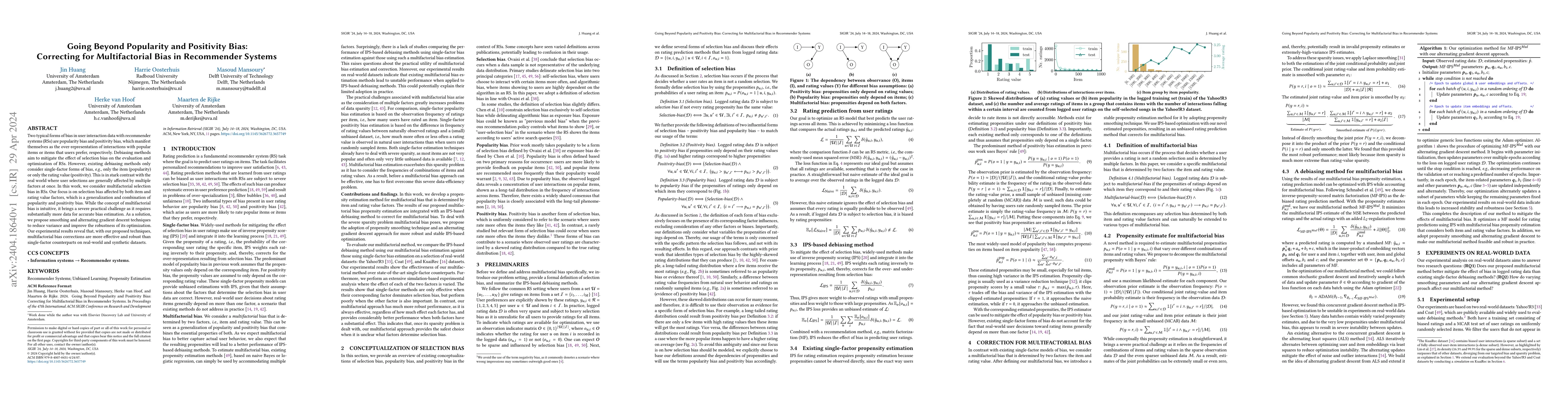 Thumbnail for Going Beyond Popularity and Positivity Bias: Correcting for
  Multifactorial Bias in Recommender Systems