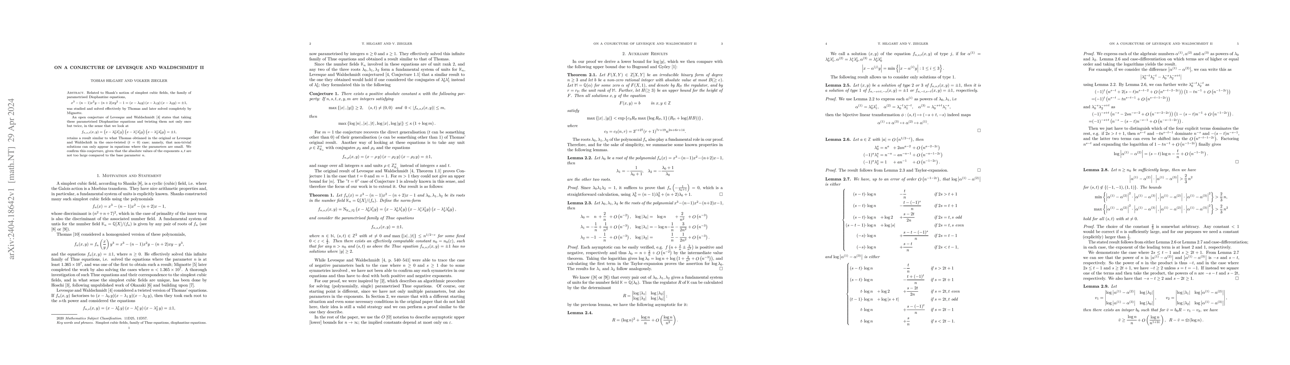 Thumbnail for On a conjecture of Levesque and Waldschmidt II