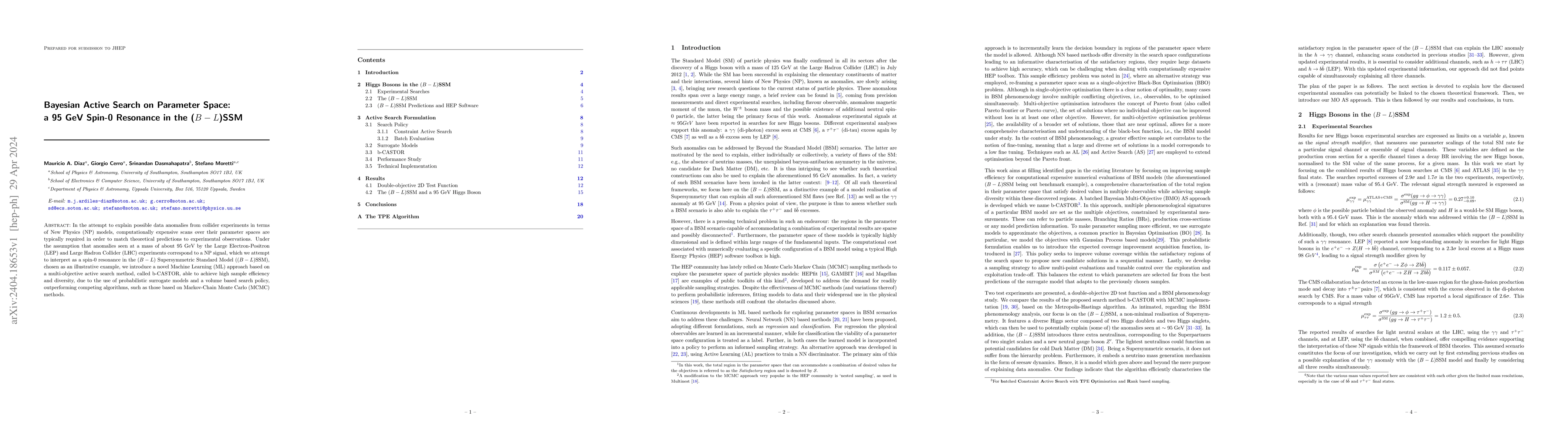 Thumbnail for Bayesian Active Search on Parameter Space: a 95 GeV Spin-0 Resonance in
  the ($B-L$)SSM