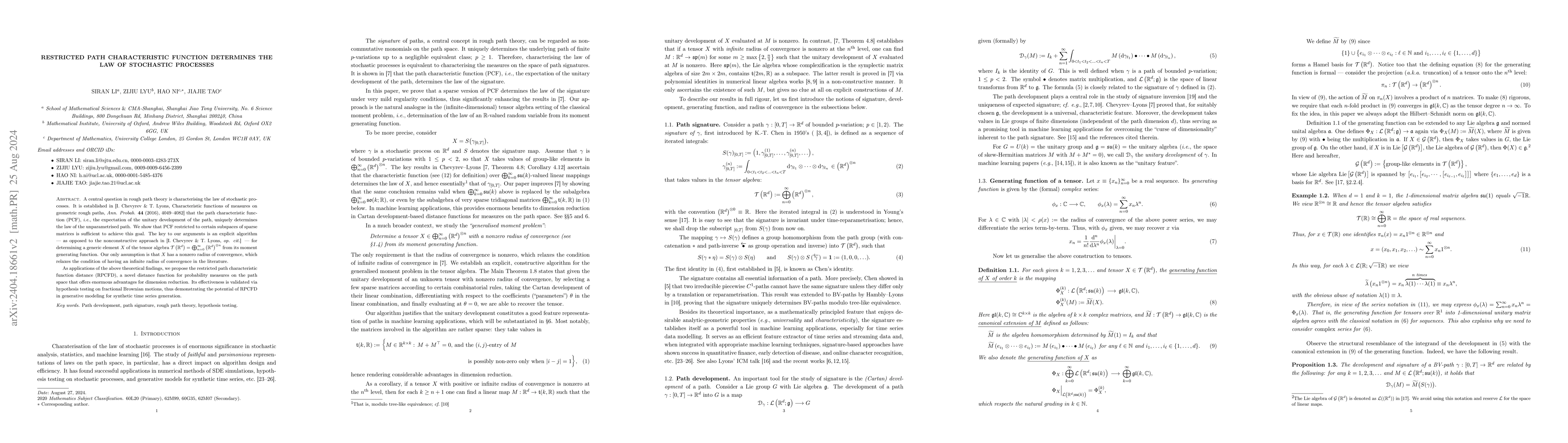 Thumbnail for On the determination of path signature from its unitary development